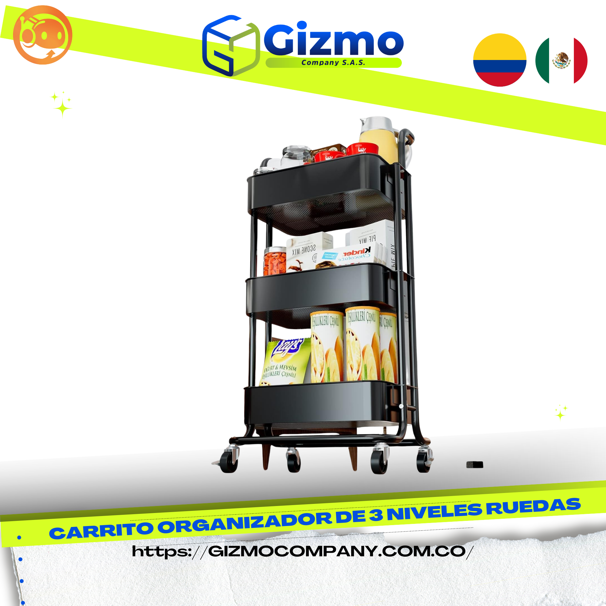 Miniatura 3 de Carrito Organizador de 3 Niveles Ruedas